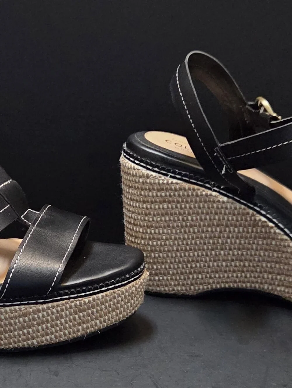 Cole Haan Womens 10B Black Slingback Wedge Sandals Grand Series Cloudfeel 0192